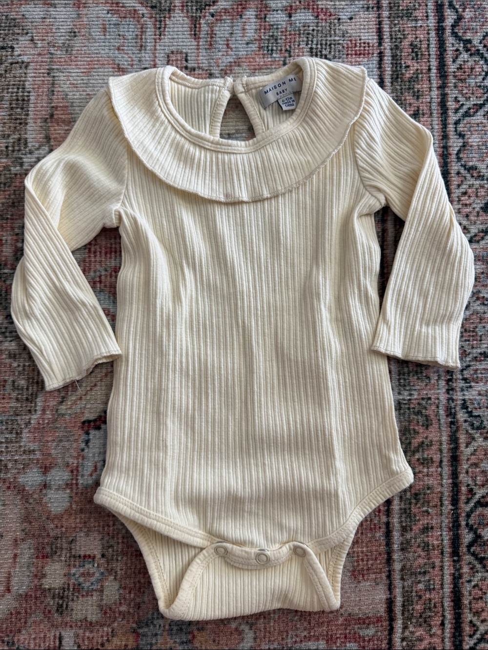 MAISON ME Cream Ribbed Ruffled Collar Baby Bodysuit